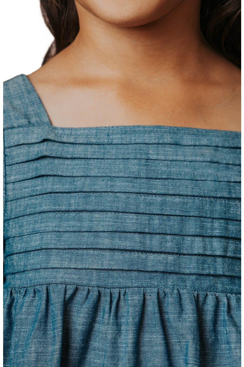 Girls' Organic Ruched Chambray Dress, Toddler, Alternate, color, Pleated Chambray