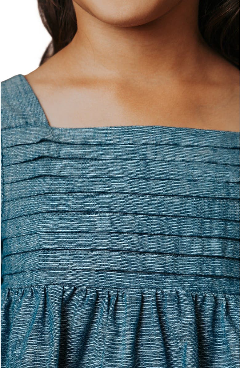 Hope & Henry Girls' Organic Ruched Chambray Dress, Toddler, Alternate, color,