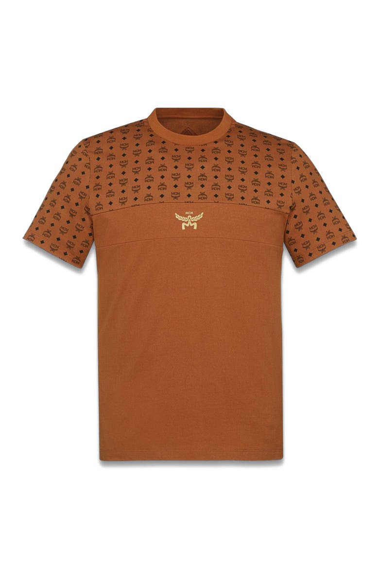 Monogram Print T-Shirt in Organic Cotton, Alternate, color, Cognac