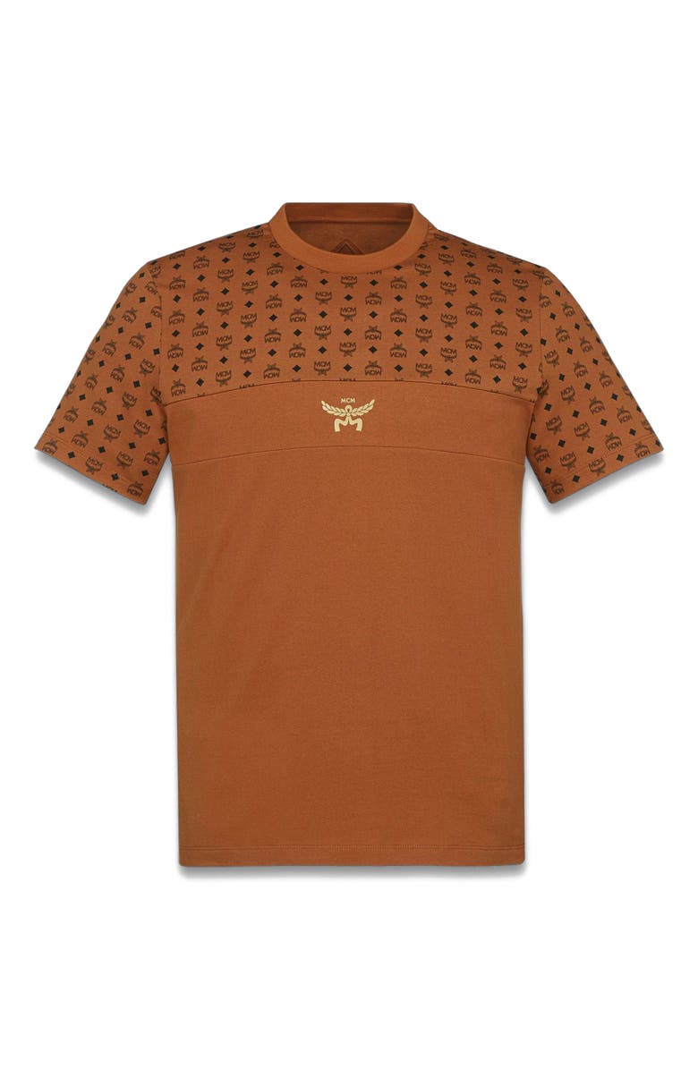 MCM Monogram Print T-Shirt in Organic Cotton, Alternate, color, Cognac