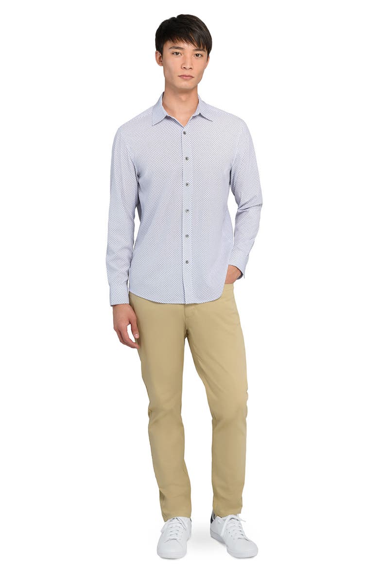 Slim Fit Geometric Print Performance Button-Up Shirt, Alternate, color, WHITE
