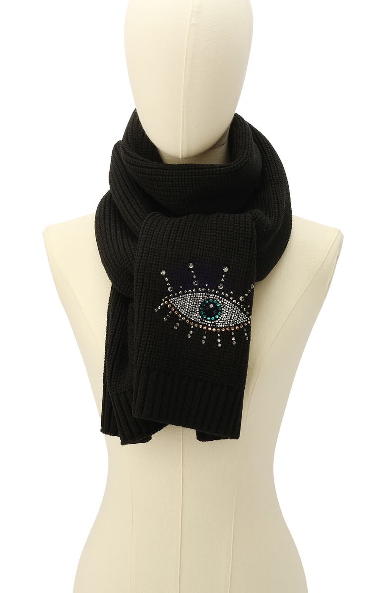 Kurt Geiger London Evil Eye Crystal Embellished Scarf, Alternate, color, Black