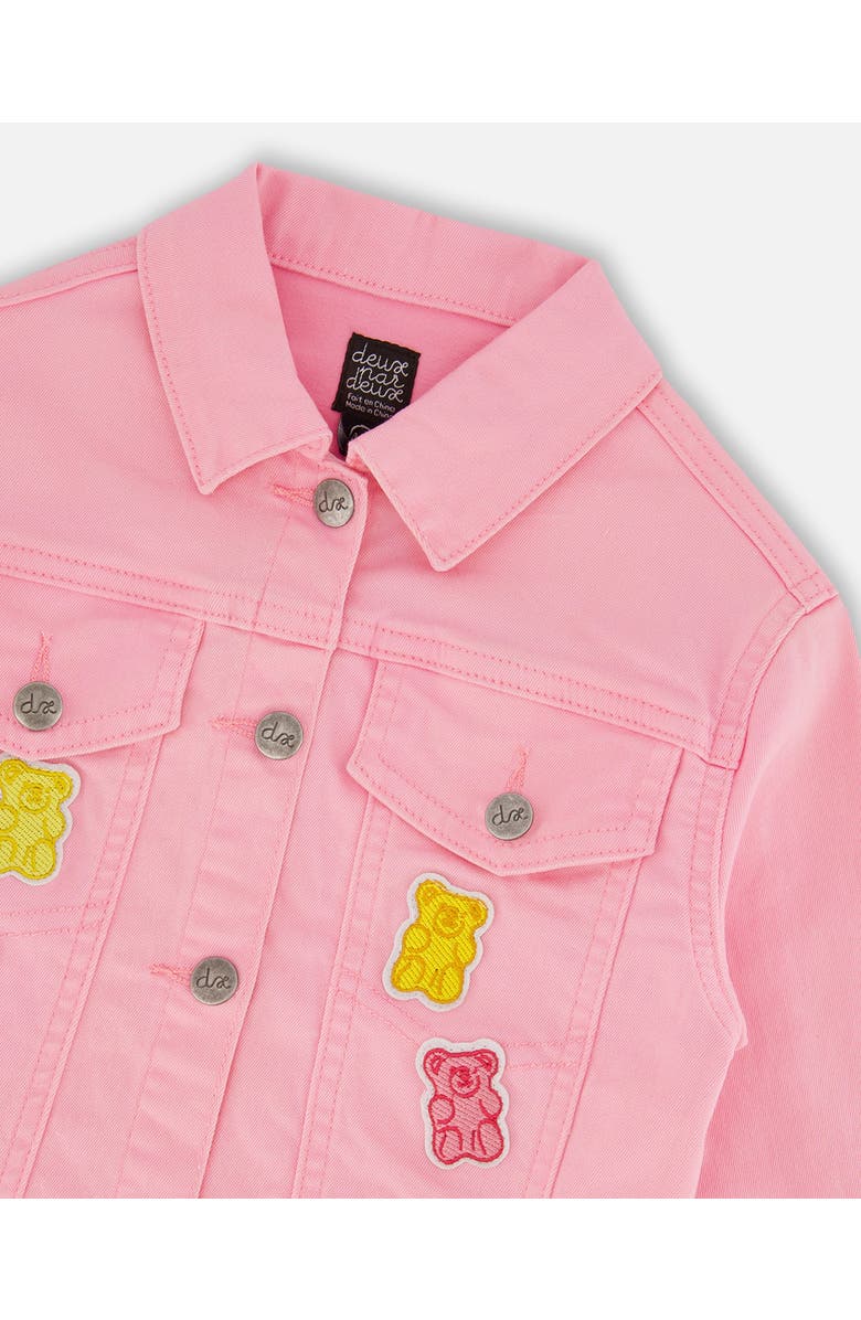 Deux par Deux Girl's Jean Jacket With Embroidery Pink And Multicolored Gummies, Alternate, color, 