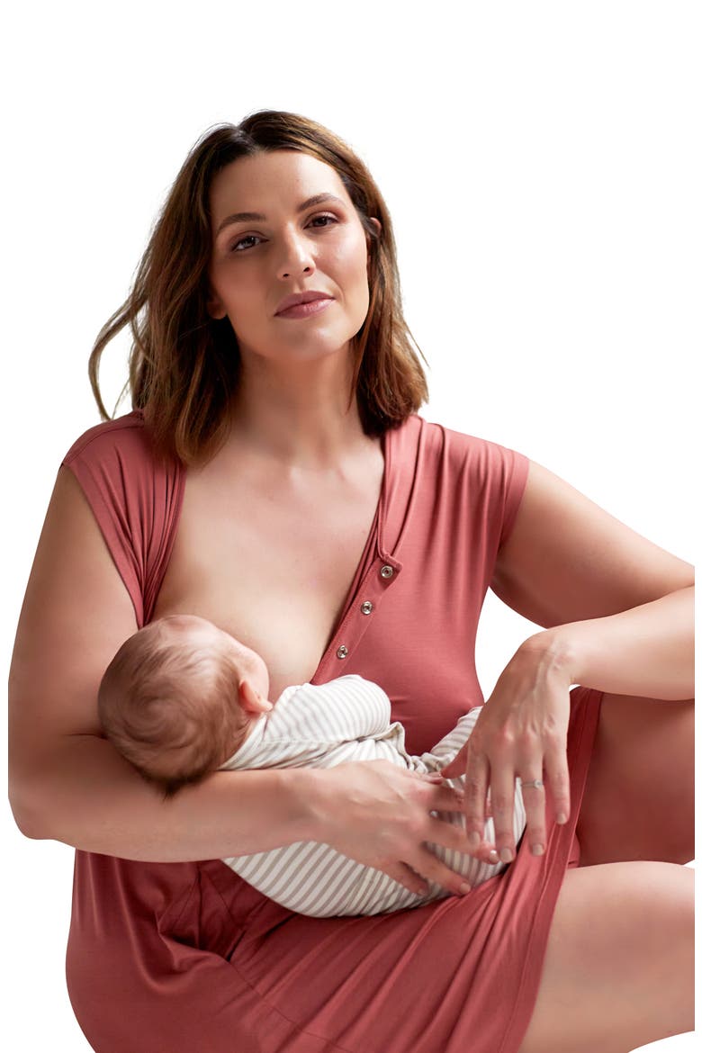 Clementine Maternity/Nursing Nightgown, Alternate, color, TERRACOTTA