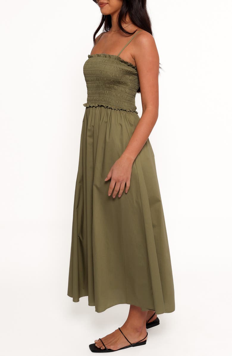 Petal & Pup Nigella Ruffle Smocked Bodice Maxi Dress, Alternate, color, Olive Green