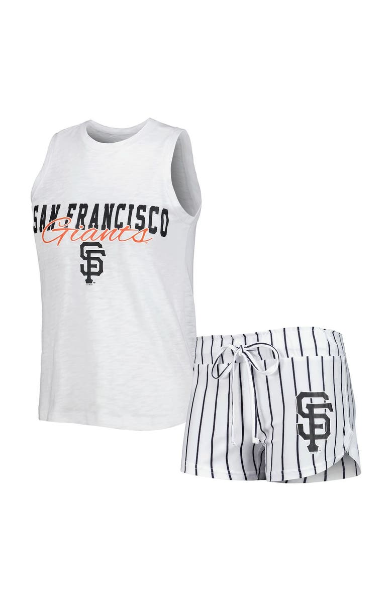 CONCEPTS SPORT Women's Concepts Sport White San Francisco Giants Reel Pinstripe Tank Top & Shorts Sleep Set, Main, color, White