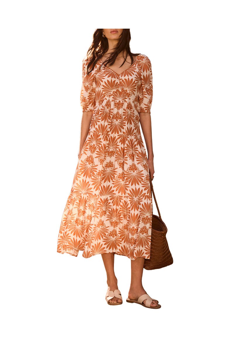 Floral V-neck Printed Midi Dress., Main, color, Orange