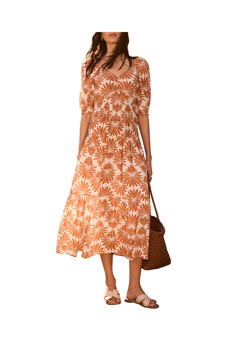 MINT VELVET Floral V-neck Printed Midi Dress., Main, color, Orange
