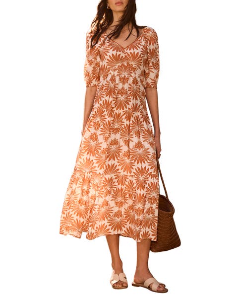 Floral V-neck Printed Midi Dress.