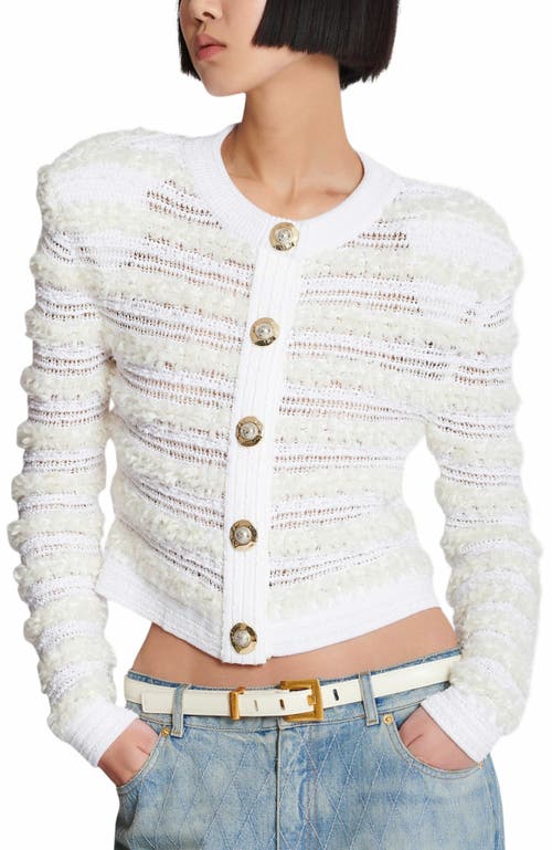 Balmain Long-sleeved Tweed-effect Knit Cardigan In White