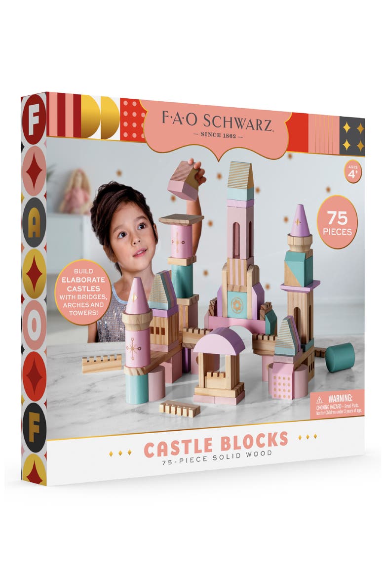 75-Piece Wood Castle Block Toy, Alternate, color, LIGHT/ PASTEL PINK
