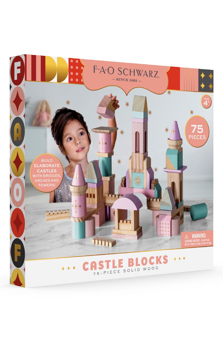 FAO Schwarz 75-Piece Wood Castle Block Toy, Alternate, color, Light/ Pastel Pink