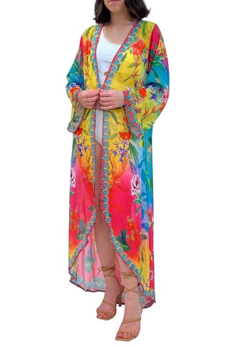 Floral Ombré Long Duster, Alternate, color, OMBRE YELLOW