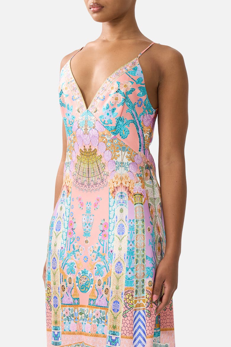 V Neck Full Length Bias Slip Dress, Alternate, color, Howdy Gaudi
