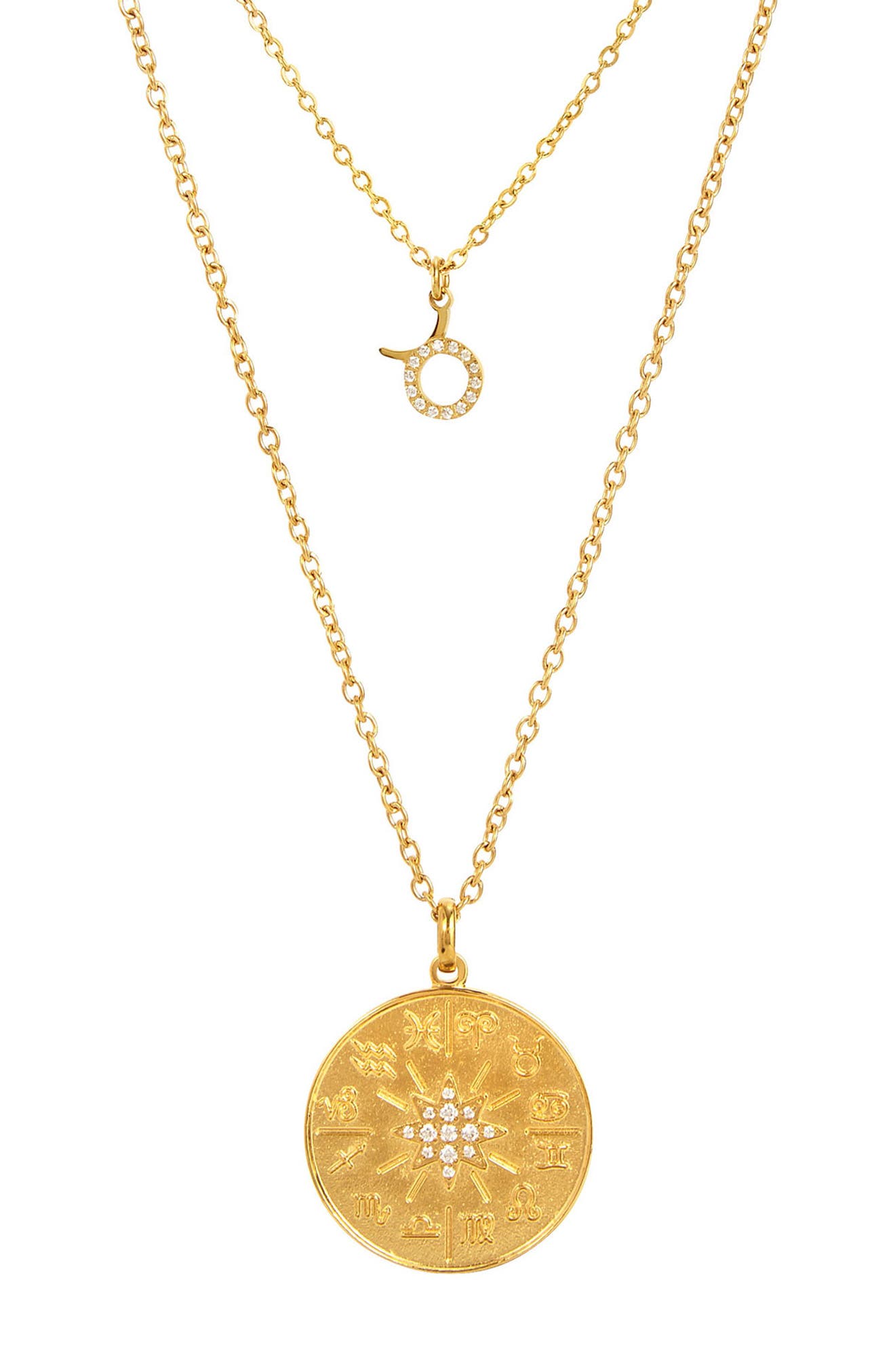 SAVVY CIE JEWELS 14K Yellow Gold Plated Layered Zodiac Pendant Necklace ...