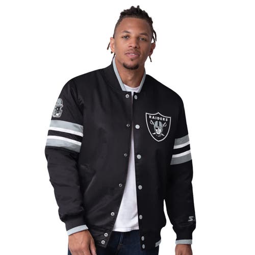 STARTER STARTER  BLACK LAS VEGAS RAIDERS SCOUT I FULL-SNAP VARSITY JACKET