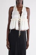 Chloé Lace Trim Tie Front Silk Top