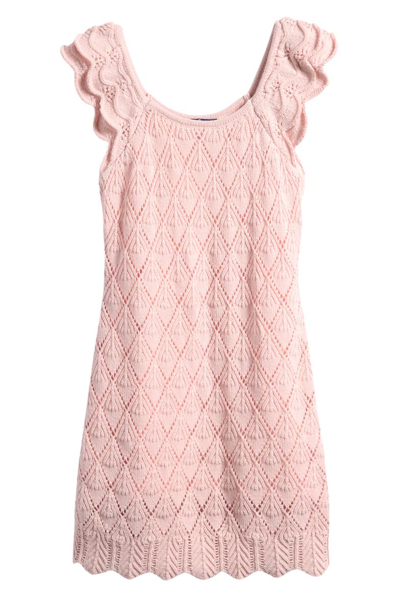 Kids' Flutter Sleeve Cotton Blend Pointelle Knit Dress, Main, color, LIGHT PINK