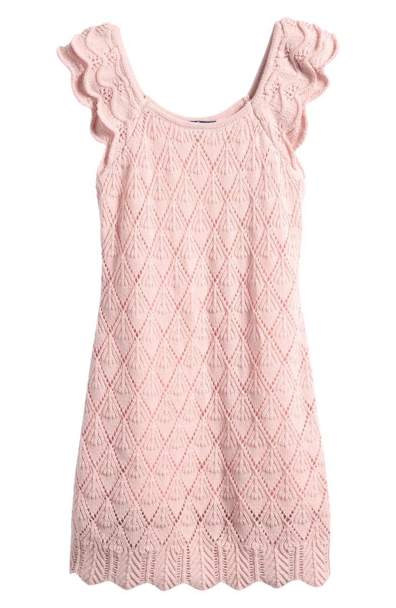 Freshman Kids' Flutter Sleeve Cotton Blend Pointelle Knit Dress, Main, color, Light Pink