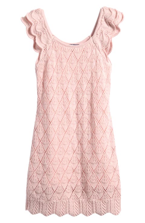 Kids' Flutter Sleeve Cotton Blend Pointelle Knit Dress (Big Kid)