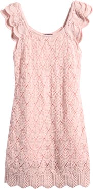 Freshman Kids' Flutter Sleeve Cotton Blend Pointelle Knit Dress