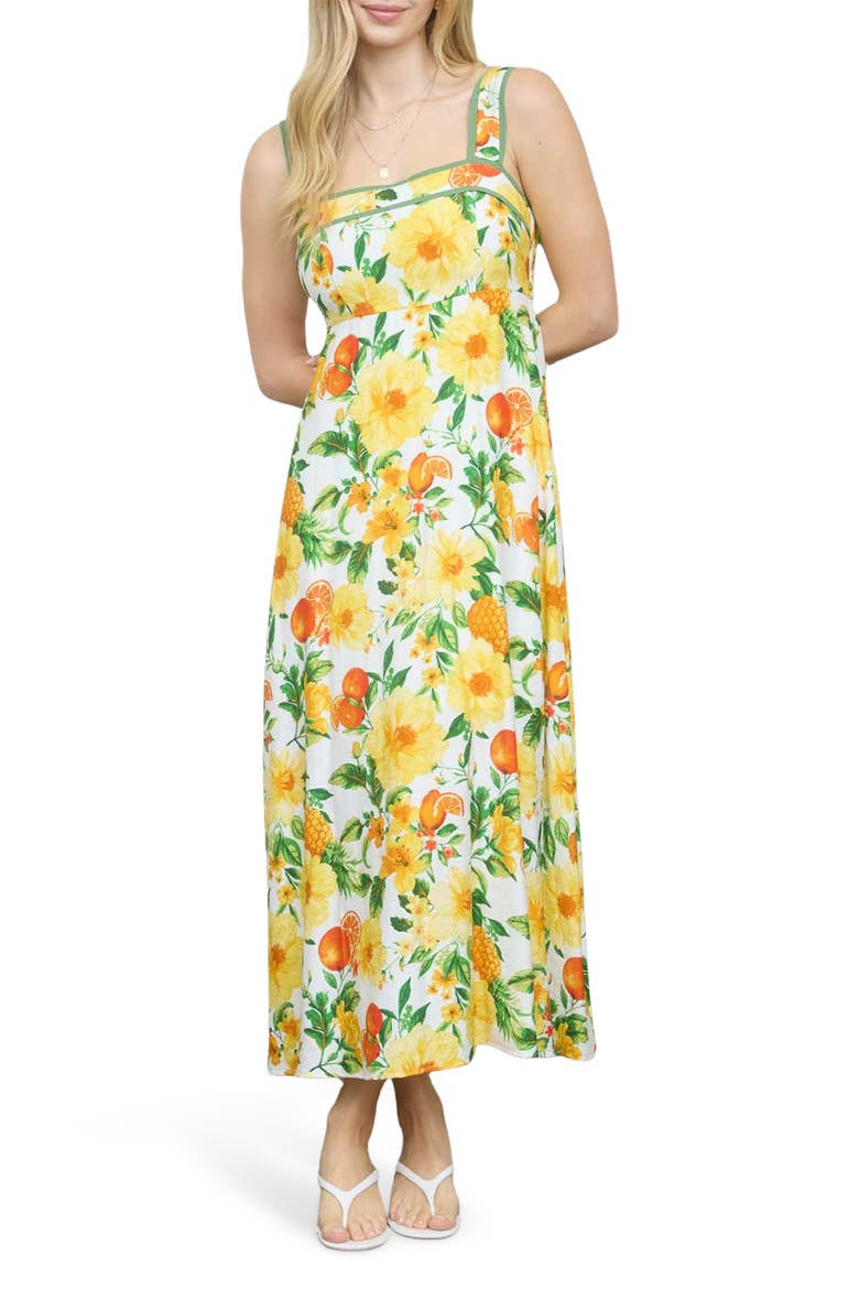 Floral Midi Dress, Main, color, YELLOW MULTI