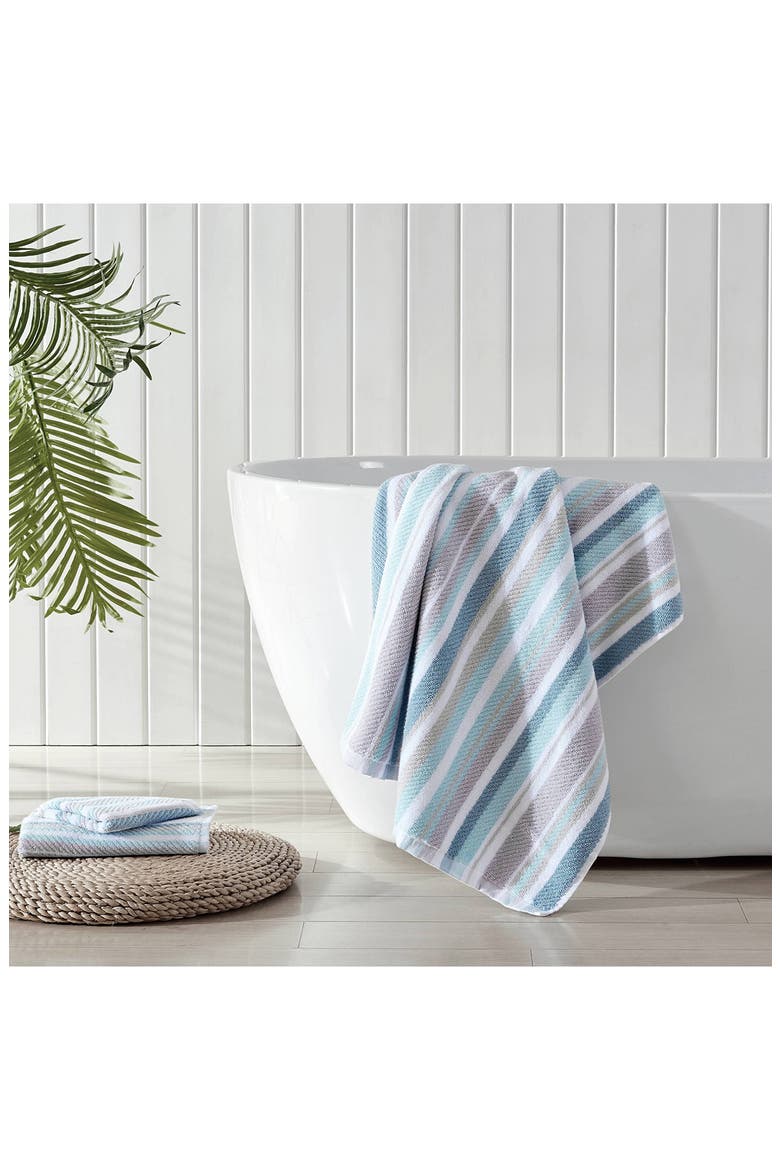 Ocean Bay Stripe Print Towel Set, Alternate, color, TRANQUIL BLUE SEAGULL GREY