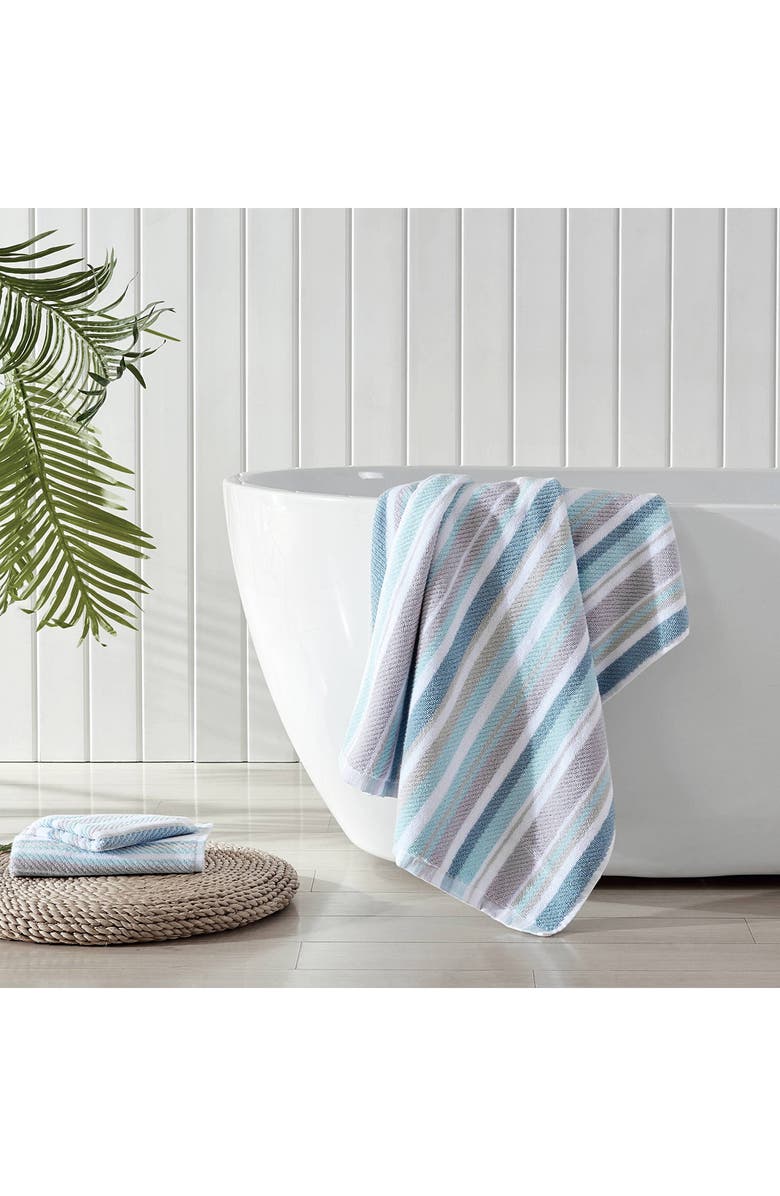 Tommy Bahama Ocean Bay Stripe Print Towel Set, Alternate, color, Tranquil Blue Seagull Grey