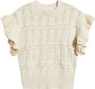 Treasure & Bond Flutter Sleeve Cotton Pointelle & Rib Sweater
