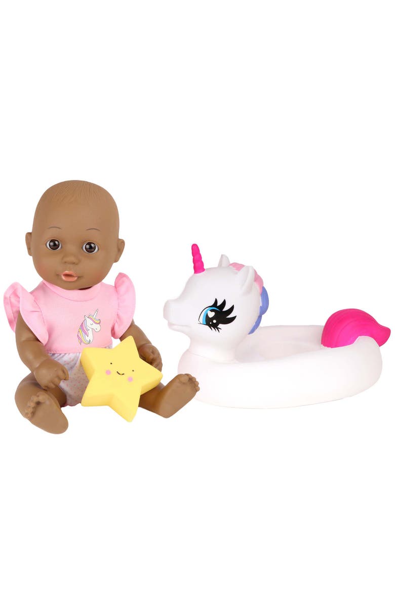 Dream Collection Gigo Bath Time 12 Inch Baby Doll with Unicorn Floater, Alternate, color, Multicolored