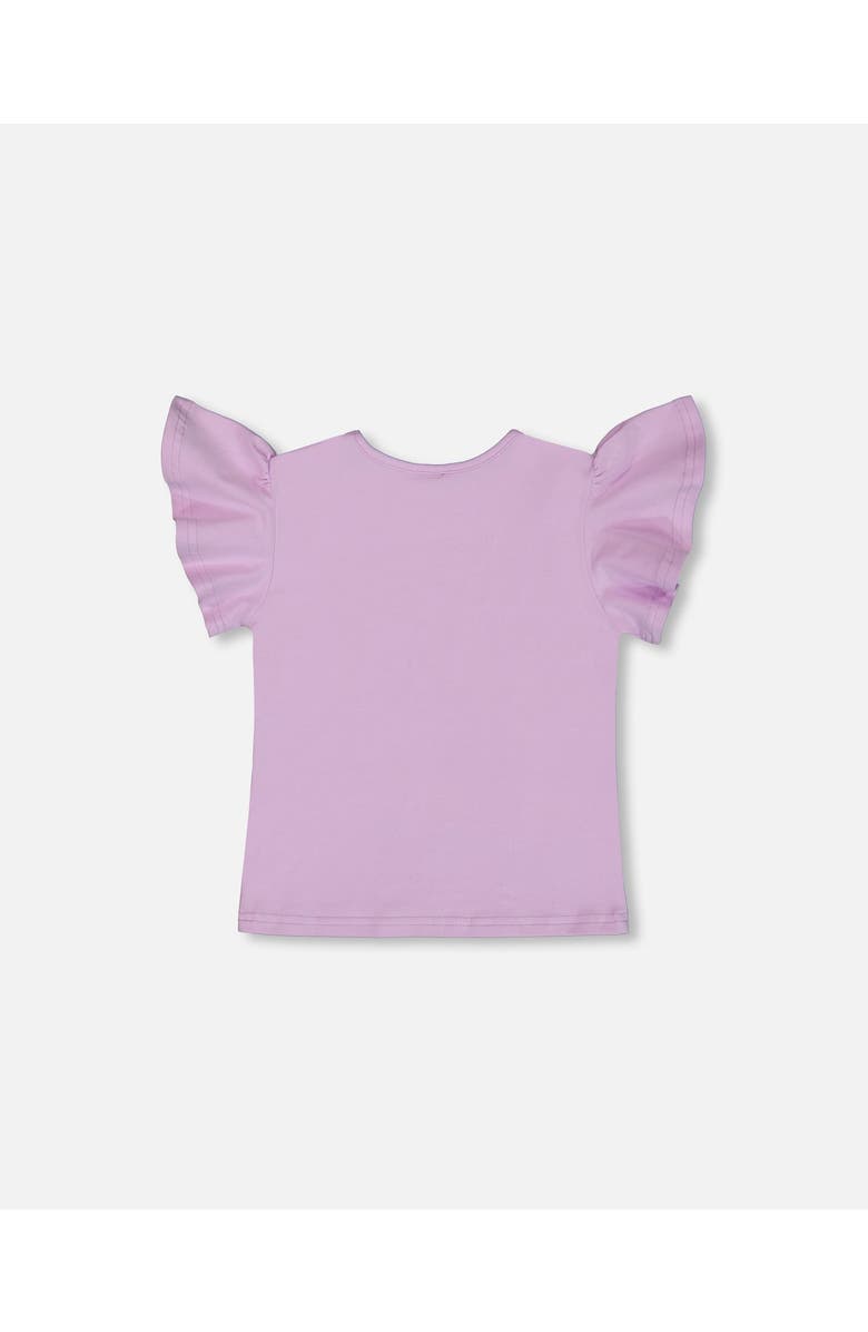 Deux par Deux Little Girl's Flutter Sleeve Top With Print Lilac, Alternate, color, Lilac