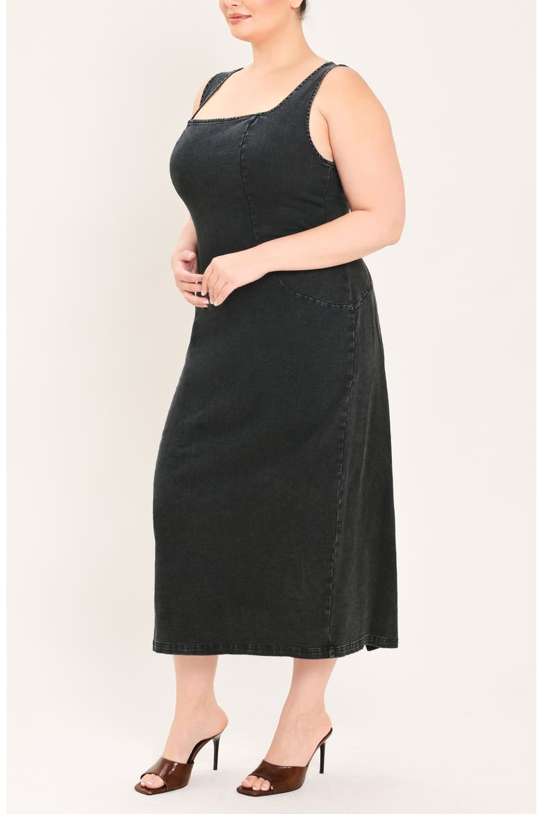 Square Neck Denim Midi Dress, Alternate, color, BLACK