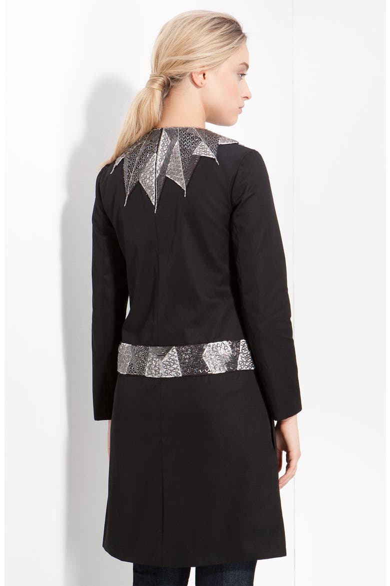 Mosaic Bead Embellished Trench Coat, Alternate, color, BLACK