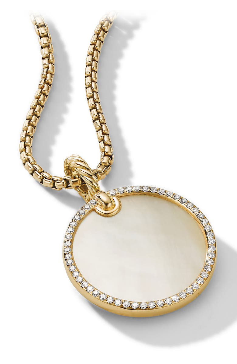 David Yurman Elements 18K Gold Disc Pendant with Pavé Diamond Rim, Alternate, color, Mother Of Pearl/ Yellow Gold