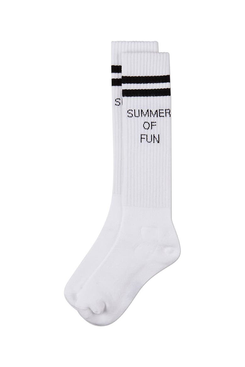 Summer Of Fun Varsity-Stripe Knee High Sock, Alternate, color, Black