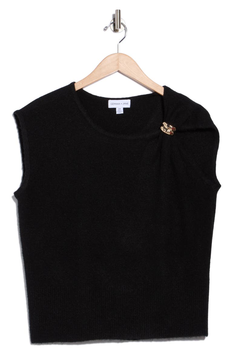 Asymmetric Sleeveless Sweater, Alternate, color, BLACK