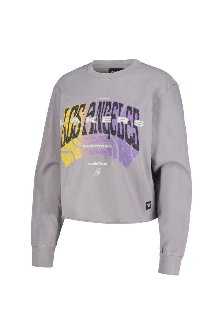 Women's The Wild Collective  Gray Los Angeles Lakers Band Cropped Long Sleeve T-Shirt, Alternate, color, Gray