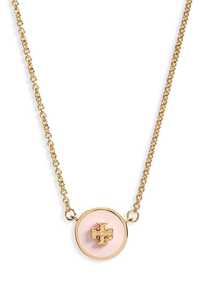 Enamel Pendant Necklace, Main, color, TORY GOLD / MINERAL PINK