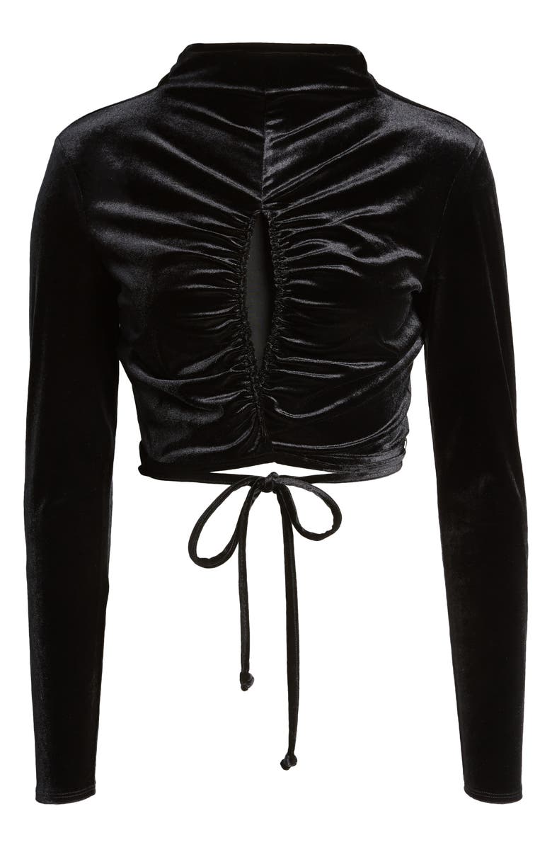 Open Edit Velour Tie Front Crop Top, Alternate, color, 