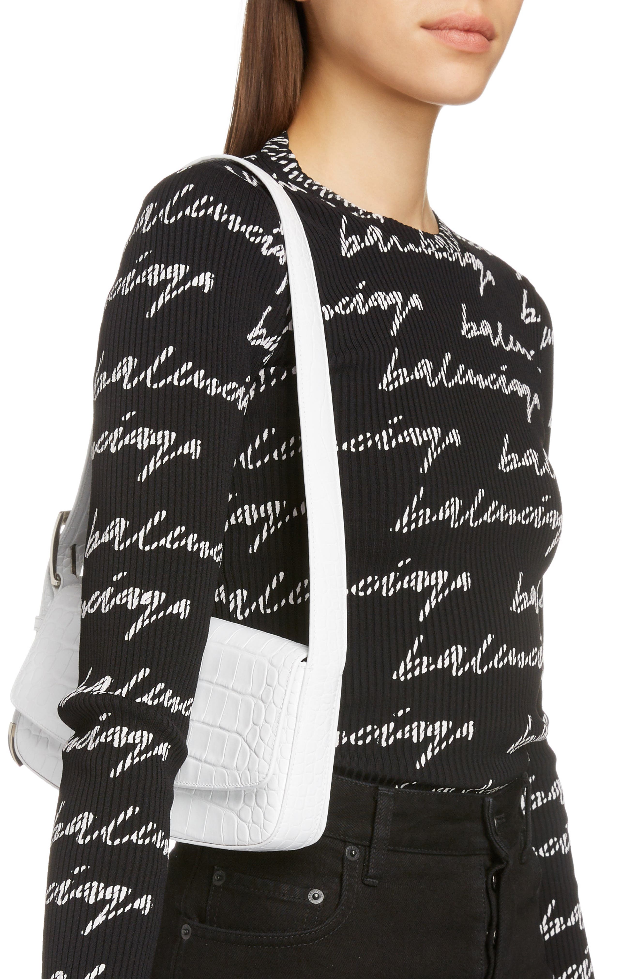 Balenciaga Ghost Sling Croc Embossed Leather Shoulder Bag, Alternate, color, 