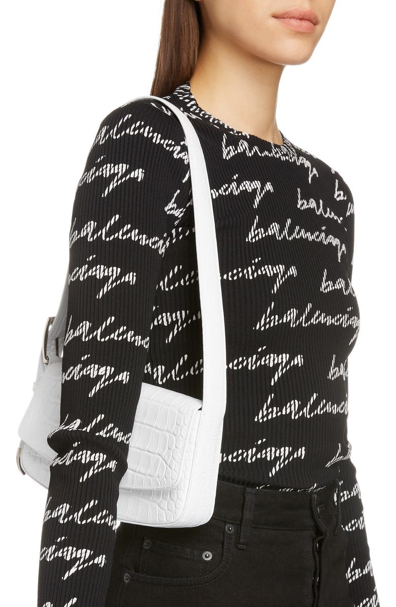 Balenciaga Ghost Sling Croc Embossed Leather Shoulder Bag, Alternate, color,