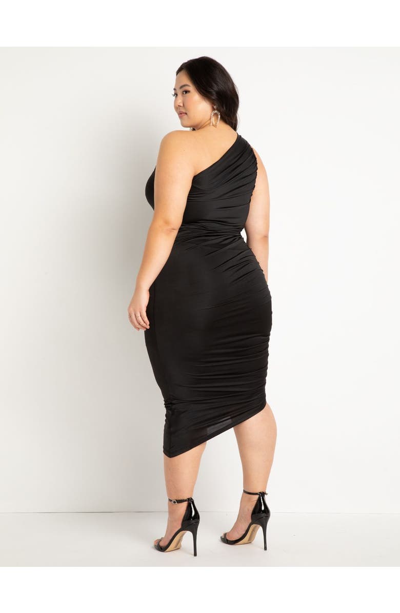 ELOQUII Ruched One Shoulder Dress, Alternate, color, Black Onyx
