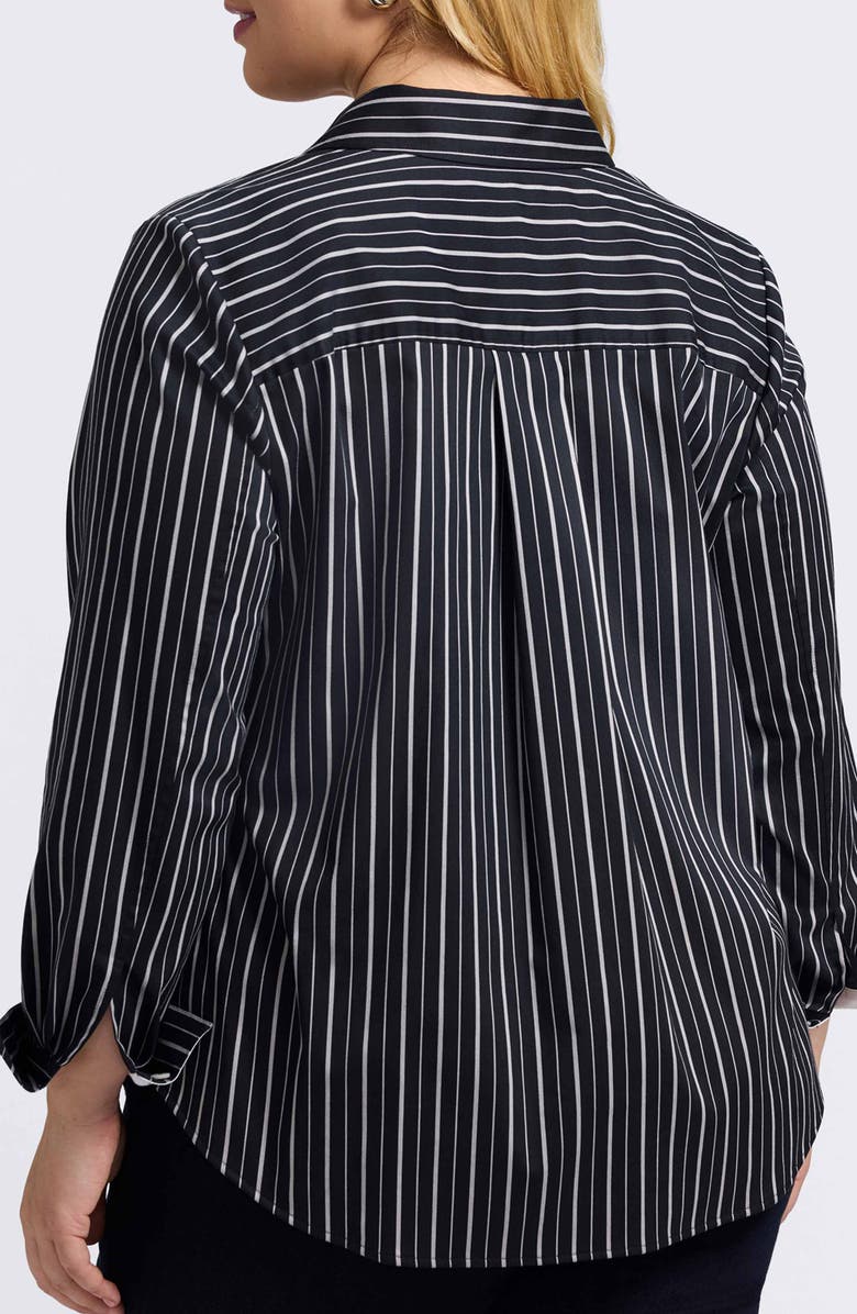 Foxcroft Margie Stripe Button-Up Shirt, Alternate, color, Black/ White
