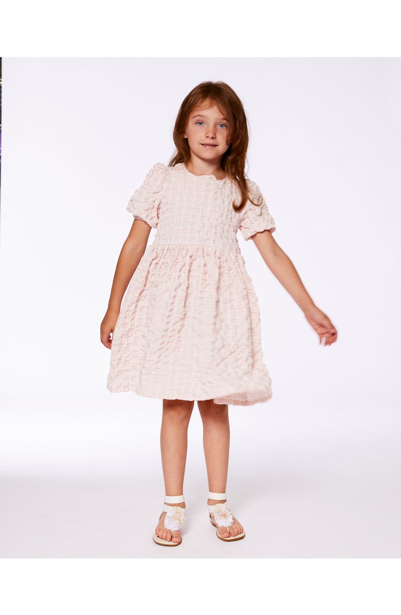 Deux par Deux Little Girl's Plaid Puff Sleeve Dress Beige Pink, Alternate, color, 
