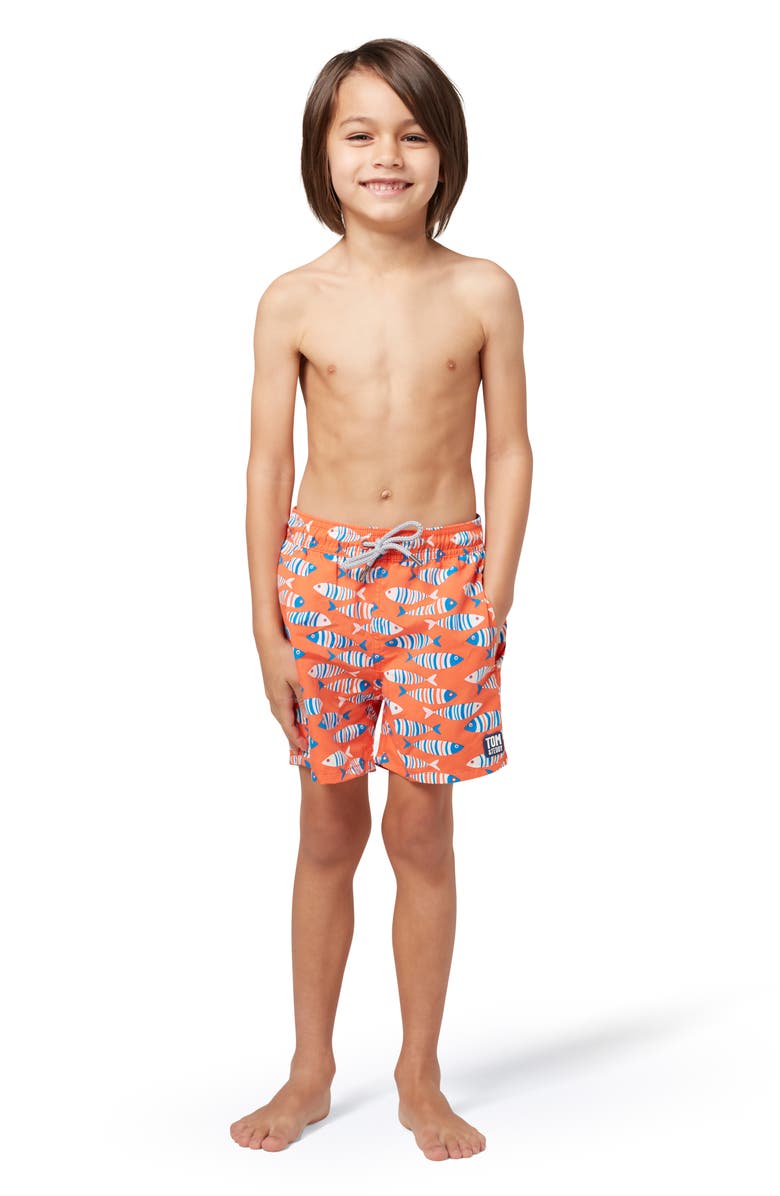 Tom & Teddy Kids' Fish Swim Trunks, Alternate, color, Striped Orange