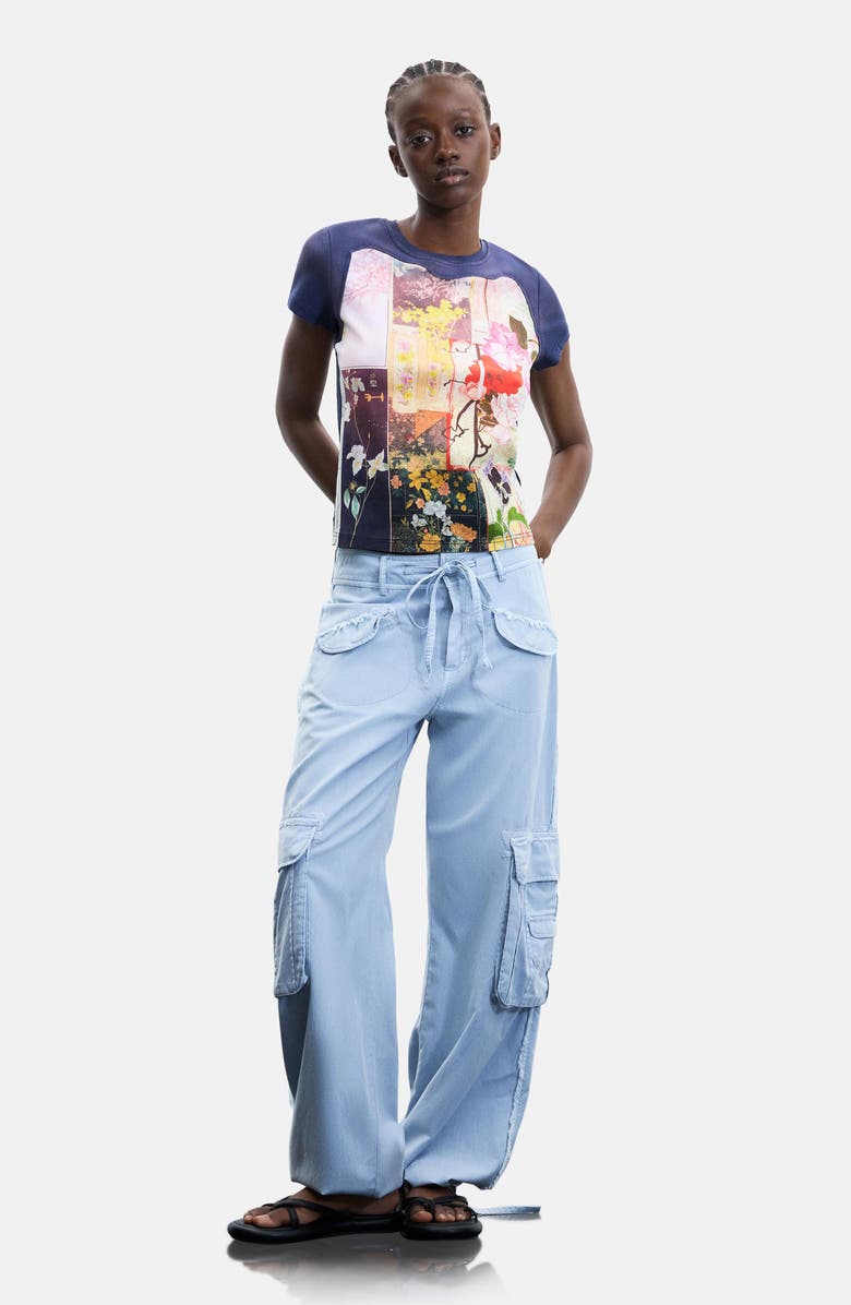 Desigual Floral Print Stretch Cotton T-Shirt, Alternate, color, 