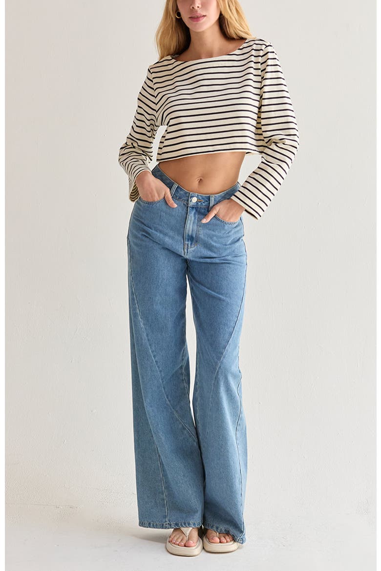 Striped Boatneck Crop Knit Top, Alternate, color, Ivory/Black