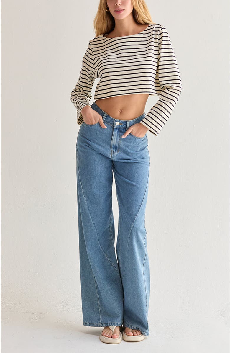 CRESCENT Striped Boatneck Crop Knit Top, Alternate, color, Ivory/Black