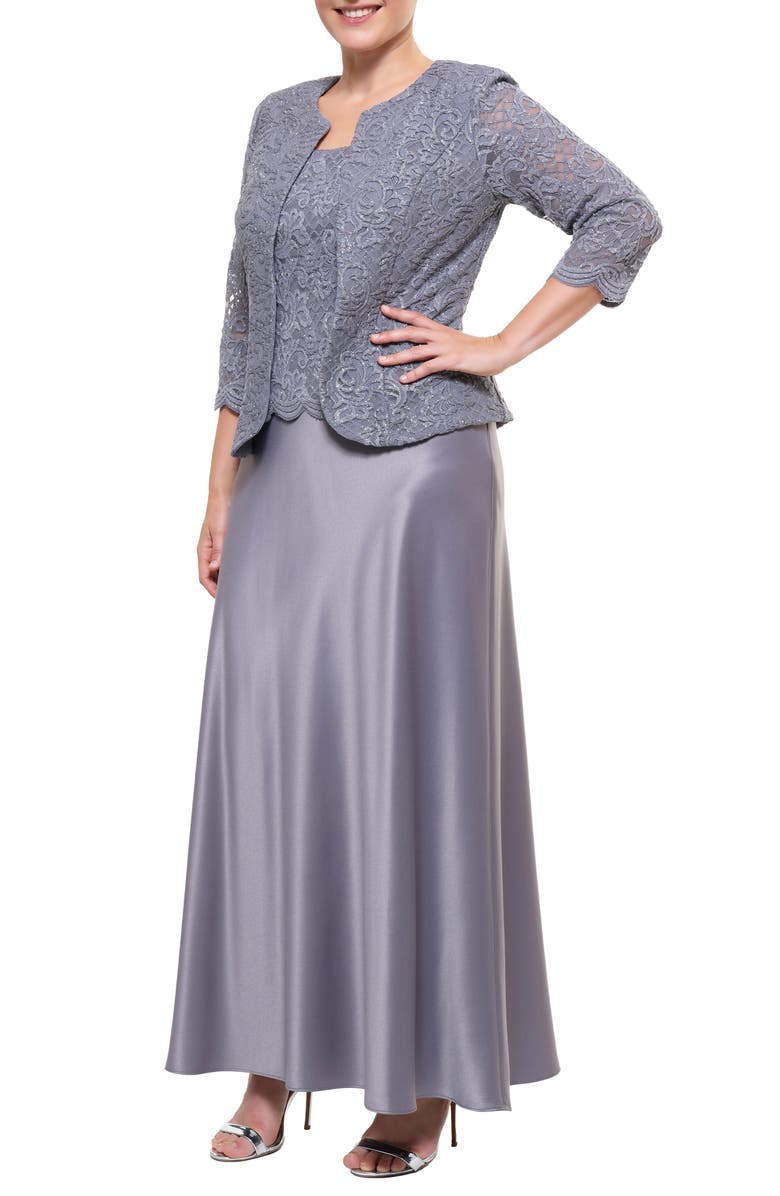 Alex Evenings Embroidered Lace Mock Two-Piece Gown with Jacket, Main, color,