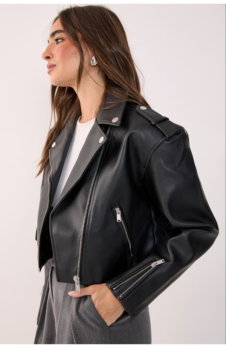 NASTY GAL Faux Leather Boxy Biker, Alternate, color, Black